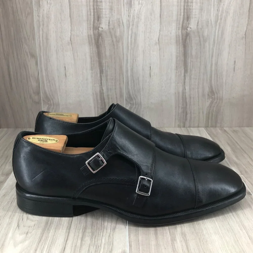 Johnston & Murphy Monk Strap Shoes Mens 12M Black Leather Buckle Dress Shoes
